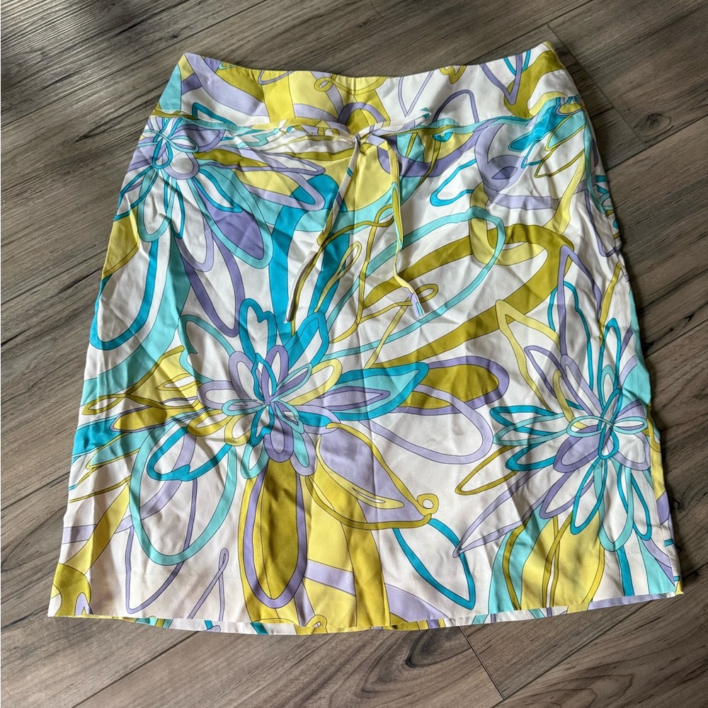 Vintage Andrea Vicarro 100% Silk Abstract Floral Print Women's Skirt Sz 12